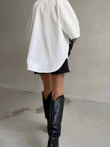 SUNSTORY 女士撞色长袖衬衫，适合海滩早午餐、办公室茶话会、音乐会、乡村音乐会等场合，休闲户外度假外套，秋季女装，返校季女装，复古衬衫，休闲衬衫，派对女装，优雅通勤商务度假衬衫 - 白色 - 查看 2