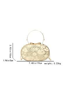 Túi xách mini thời trang bằng kim loại sáng bóng, đính sequin/kim tuyến màu vàng, túi đeo chéo thanh lịch dành cho nữ dự tiệc, đám cưới. - Vàng - Xem 3