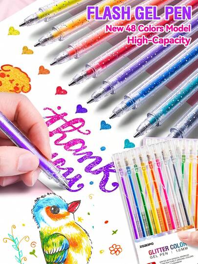 Colorful Glitter Pens, Fluorescent Shimmering Metallic Glow Changing Pens, Handmade Notebook Specialty Pearlescent Glitter Markers, Bright Metallic Outline Fluorescent Glitter