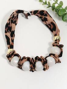 3 件/套串珠面料豹纹仿珍珠圆形项链和耳环首饰套装，适合女性晚会、聚会、度假和日常佩戴 - 咖啡色 - 查看 4