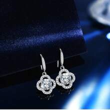 1 Carat Moissanite Necklace, 1 Carat Moissanite Ring, 1 Carat Moissanite Earring Stud Pendant, 4-Leaf Clover 3 PiecesJewelry Set, Jewelry, Valentine's Day Gift - Silver - View 8