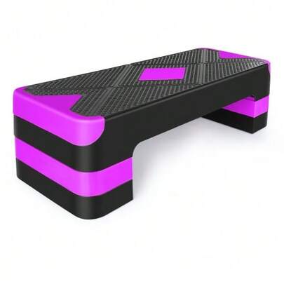 Aerobic Step Platform, Stepper With 3 Levels, Height Adjustable (10.16 Cm, 15.24 Cm, 20.32 Cm), Fitness Stepper For Home And Office, Practical Storage, Purple