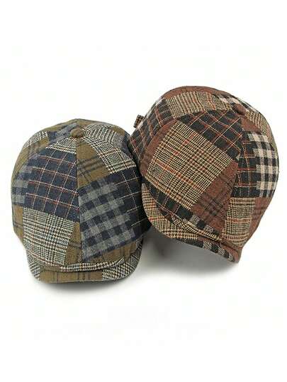 New Colorblock Patchwork Beret Hat, Retro British Style Newsboy Cap, 6-Panel Painter Hat,