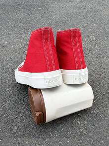 黑色帆布鞋，女鞋，运动鞋，男鞋，帆布鞋，春秋季款，韩版，简约时尚休闲系带运动鞋，经典高帮帆布鞋，百搭休闲滑板鞋 - 紅色 - 查看 6