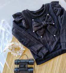 CONJUNTO MENINA BLOGUEIRINHA LAÇO, PRINCESA , MEIA ESTAÇÃO OUTONO / INVERNO, CASUAL ,FESTA - Preto - Visão 4