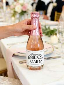 10pcs Customized Mini Champagne Bottle Labels, Printed Bridesmaid Proposal Champagne Label, Customize Photo And Text, Will You Be My Bridesmaid Maid Of Honor Gift Bridesmaid Proposal - Multicolor - View 3