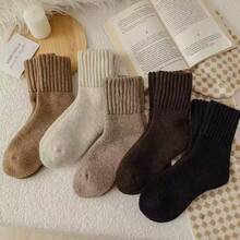 5pairs Women Winter Socks Warm Thick Knit Soft Vintage Casual Crew Socks Fuzzy Socks Knitted Socks For Women - 無模 - 查看 5