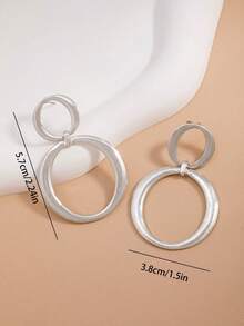1pc Geometric Hoop Earrings, Charming Design Suitable For Women, Versatile For Commuting And Daily Wear - Silver Plain Ring - View 4
