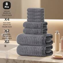 This 8-Piece Towel Set Includes 2 Bath Towels, 2 Hand Towels, And 4 Face Towels. The Towels Are Soft, Highly Absorbent, And Quick-Drying, Suitable For Bathrooms, Gyms, Hotels, And Spas. It Also Makes A Great Gift For Friends. - Dark Grey - View 9