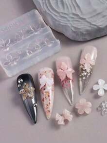 1pc Lily Flower Nail Art Carving Mold, Embossed Hibiscus Petal Pattern Design Template, DIY Nail Stamping Tool, Nail Art Supplies, Nail Tools, Nail Art Tools, Back To School Season, Nail Art, Nail Art Tools (Suitable For Nail Stickers) - Clear - 查看 9