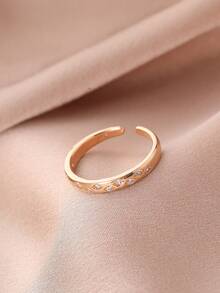 极简主义微镶嵌金星锆石可调节开口戒指，女士配饰 - 金色 - 查看 6