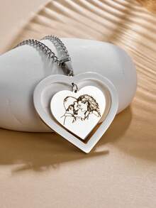 Personalized Heart-Shaped Couple Photo Necklace, Photo Pendant Necklace, Pet Necklace, Birthday Gift, Gift For Her, Bridesmaid Gift, Customized Wedding Gift, New Year Gift Customized Girlfriend Photo Necklace, Women Heart-Shaped Photo Pendant Necklace - Heart-shaped - View 3