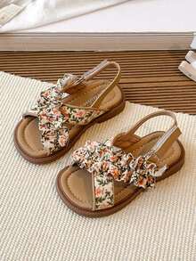 1 Pair Girls Hollow Breathable Princess Flat Sandals, Children Soft Bottom Non-Slip Student Campus Shoes, Infant Toddler Walking Shoes, Versatile Fashion Casual British Style Roman Sandals, Suitable For Summer Wear - Yellow - View 4