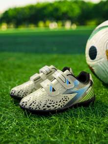 Children's Football Shoes, No Lacing, Magic Hook-And-Loop Fastening, Double Buckle, Hook And Loop Style, Studless, Wear-Resistant Rubber Sole, Training Shoes Suitable For Artificial Grass, Short Grass, And Natural Grass Fields. Size 25-33 For Children Under 12 Years Old - Gold - View 4