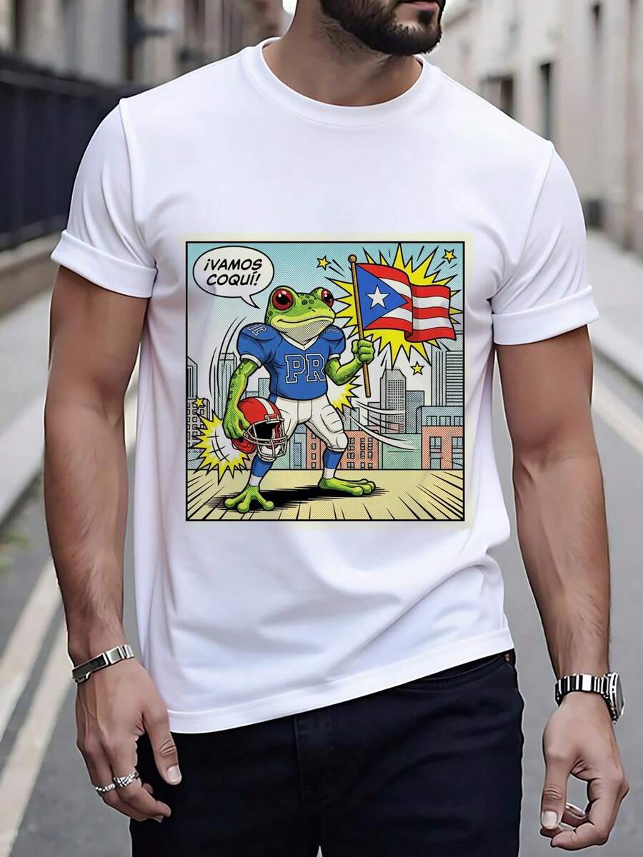 Big And Tall Plus Size Men's Funny Football Bowl Party T-Shirt Coqui Frog Holding Puerto Rico Flag In Sports Uniform Cartoon Design Casual Sports Fan Clothing Gift Suitable For Game Day Retro Style Round Neck Short Sleeved T-Shirt Adult Seasonal Wear Humorous Football Theme Design Local Warehouse Delivery Men's Pattern T-Shirt Rock T-Shirt Men's Clothing Men Gifts Adult Gifts, Matching Couple Tees | Casual Tshirt, Valentine's  T-Shirts For Large Men Gifts - 白色 - 查看 1