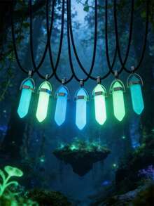 1/5/10/20/30/50/100/200pcs Natural Crystal Glass Stone Glow-In-The-Dark Pendant Necklace, Unisex Crystal Gemstone Chakra Crystal Jewelry, PU Cord Couples Jewelry Gift, Holiday Party Supplies - Multicolor - View 8