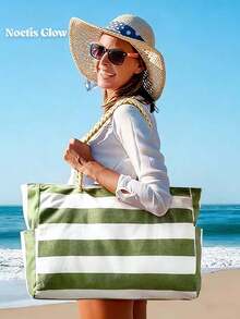 Bolso de playa impermeable para mujer con cremallera, diseño impermeable y a prueba de arena, patrón de rayas aleatorio, gran capacidad para piscina, escuela, viaje, trabajo, vacaciones, compras. Diseño simple y elegante, la opción de regalo perfecta. - Multicolor - Ver 11