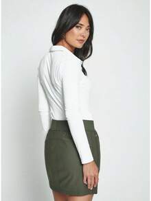 Womens Polo Shirts Fall Clothes For Women Lapel Collared V Neck Long Sleeve Tee Shirt - 50061 黑色 - 查看 8