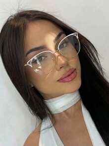 1 pieza Gafas de mujer con montura metálica redonda y diseño hueco, versátiles y elegantes con lentes transparentes - transparente - Ver 13