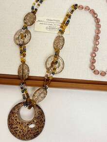 1 chiếc vòng cổ mặt dây chuyền hình học nhiều chi tiết bằng hạt thủy tinh phong cách Bohemian cổ điển, thích hợp để đeo hàng ngày, đi làm, hẹn hò, đi biển, đi nghỉ mát, làm quà tặng ngày Valentine, sinh nhật, kỳ nghỉ hè. - màu nâu - Xem 2