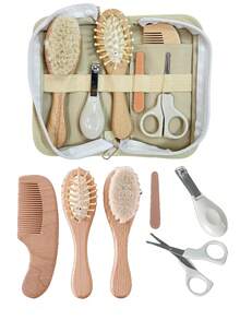 Personalized Baby Care Set, Wooden Hair Brush Set, Baby Commemorative Gift, Baby Care Set Includes Nail Clipper, Hair Scissors, Nail File - Multicolor - View 10