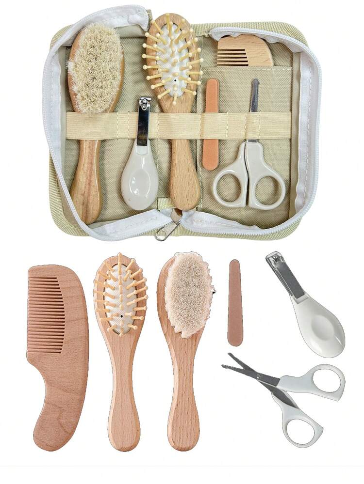 Personalized Baby Care Set, Wooden Hair Brush Set, Baby Commemorative Gift, Baby Care Set Includes Nail Clipper, Hair Scissors, Nail File - Multicolor - View 10