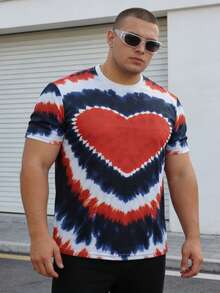 3D Heart Print Plus Size Short Sleeve T-Shirt, Fashionable Gradient Plus Size Men's Crew Neck Tee, Suitable For Workout And Casual Streetwear - Multicolor - View 2