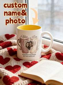 1pc Personalized Photo Mug, Customized Couple Photo And Name Coffee Cup, Romantic Valentine's Day Gift For Boyfriend/Girlfriend, Anniversary Souvenir, Home/Office Breakfast Daily Use - White - View 2