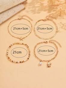 4pcs/Set Summer Beach Holiday Rice Bead Random Beaded Anklet, Starfish & Octopus Pendant Foot Jewelry, Suitable For Daily Wear And Beach Party - Multicolor - View 4