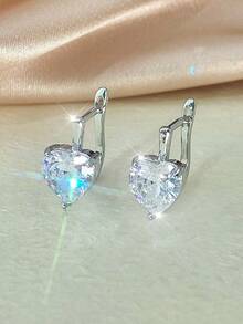 1 par de pendientes de botón con forma de corazón con circonita, estilo suave para uso diario - pendientes - Ver 2