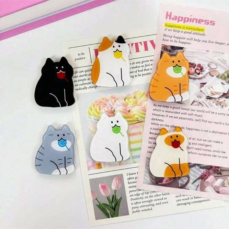 6pcs Acrylic Cartoon Cat Fridge Magnets, Creative DIY Home Decor Accessories, Funny Magnetic Decorations Suitable For Kitchen, Office, Whiteboard, Storage Cabinet And Dishwasher, Great Gift For Friends, Festivals And Parties - Multicolor - View 3