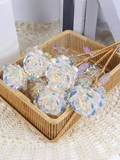 4pcs Galaxy Rose Glass Flowers, Galaxy Rose Rainbow Artificial Flowers, Colorful Gold Rose Artificial Flowers, Suitable For Ladies, Mothers, Wives, Mother's Day, Birthday, Wedding Decoration, Anniversary, Home Wedding Party, Valentine's Day Party, Wedding Anniversary Decoration