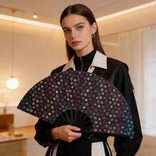 Abanicos plegables grandes con brillo holográfico arcoíris, adecuados para fiestas de carnaval, raves, unisex - A - Ver 10