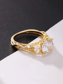 1枚优雅订婚戒指，奢华女士结婚周年纪念戒指，永恒承诺戒指，情人节礼物，四季皆宜的珠宝 - 金黃色 - 查看 2