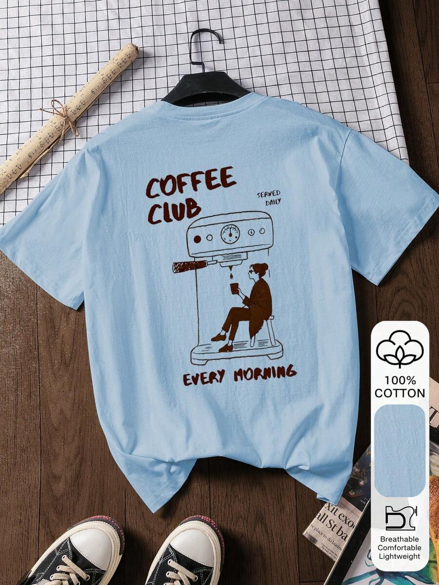 Coffee Club 印花休闲夏季女式100%纯棉短袖上衣，图案T恤，柔软面料，棉质服装，户外上衣，印花图案，夏季T恤，女式T恤，上衣，夏季衬衫，度假装，旅行风格，海滩风，简约度假装