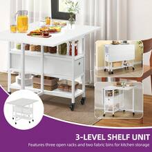 Yitahome Folding Dining Table For 4-6, Mobile Drop Leaf Table With 6 Wheels & Storage Drawers For Small Spaces, Kitchen, Dining Room - White - View 6