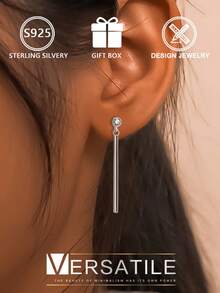 1 件 S925 纯银锆石条形耳坠，简约显脸型耳环，低过敏性，配有精美礼盒，适合日常佩戴 - 銀色 - 查看 8