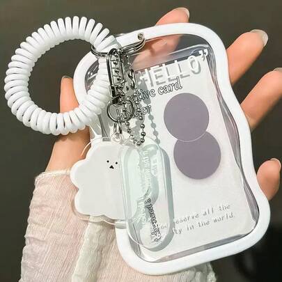 3英寸云朵造型照片卡套 - 透明保护套，带挂件钥匙扣