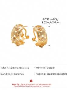 1 Pair Fashionable Versatile Plain Hoops, Asymmetrical Hollow Printed Design Earrings, Jewelry Gift For Women, Suitable For Daily, Party, Date Wear - Yellow Gold - View 4