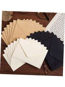 20-30pcs Vintage Square Mini Envelopes, Fresh Kraft Paper Envelopes, Small Cards, Ins Style, White & Black, Simple - Multicolor - View 3