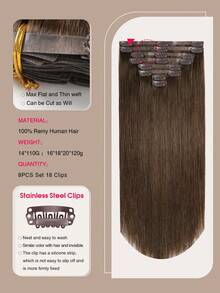 Yilite 14-20 Inch Seamless Clip-In Hair Extensions, Real Human Hair, #4 Chocolate Brown, Remy Clip-In Hair Extensions, Real Human Hair, Invisible PU Skin Weft, Natural Remy Clip-In Hair Extensions, Real Human Hair - S4 - View 4