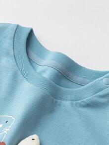 mini bala Baby Boys Long Sleeve T-Shirt, Pure Cotton Soft Touch, Nautical College Style, Durable Casual Top For Spring 2026 - Ice Blue - View 6