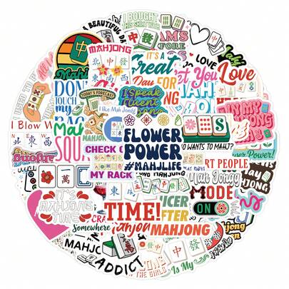 55PCS MAHJONG Stickers, Holiday Party Stickers, Adult Games Treats Classroom Crafts Favors Gifts Use Cups, Paper-Cut Window Decorations, Cars Laptop Water Bottle Cell Phone Skateboard Luggage