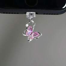 Elegant Butterfly Faux Pearl Rhinestone Phone Dust Plug - Cute Dust Plug Charm Compatible With IPhone/Type-C, Valentine's Day Gift For Women - A - View 8