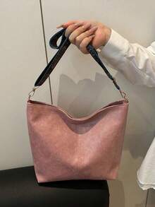 Casual Pink Leather-Look Tote Bag | Soft Slouchy Shoulder Bag With Woven Pattern Strap | Spacious Light Pink Tote For Women, Daily Use, Work, School & Shopping Get Ready To Carry Cuteness And Comfort With This Gorgeous Light Pink Tote Bag! Made From Soft Faux Leather With A Relaxed Slouchy Silhouette, This Tote Features Detailed Stitching And A Durable Woven Strap In Earthy Blue And Neutral Tones, Adding A Chic Boho Touch. Roomy Enough For A Laptop, Books, Snacks, And All Your Daily Treasures-Perfect For Work, School, Errands, Brunch, Or A Stylish Day Out. The Versatile Design And Pretty Blush Hue Match Effortlessly With Dresses, Jeans, And Casual Outfits. Lightweight, Spacious, And Totally On-, This Tote Is Your Go-To Bag For Everyday Elegance. - 彩色 - 查看 5