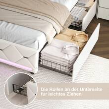 Caluself 140/160 X 190/200 Cm Double Bed, Bed With Storage Space And 4 Drawers, Youth Bed With Headboard, Elegant And Sophisticated Bed Frame, Cream-Colored, Velvet - Màu be - Xem 5