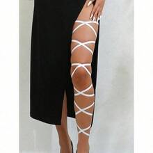 1pcs Sexy Crisscross Elastic Strap Multilayer Leg Garter Halloween Lace Thigh Garter Set, With Elegant Bow Decor, Stretchy Leg Band Suitable For Party Props And Bridal Leg Jewelry - 白色 - 查看 2