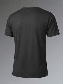 Men's Fitness Quick-Dry Elastic Sportswear, Casual Workout Solid Color Short Sleeve Top, Running Black - Black - View 3