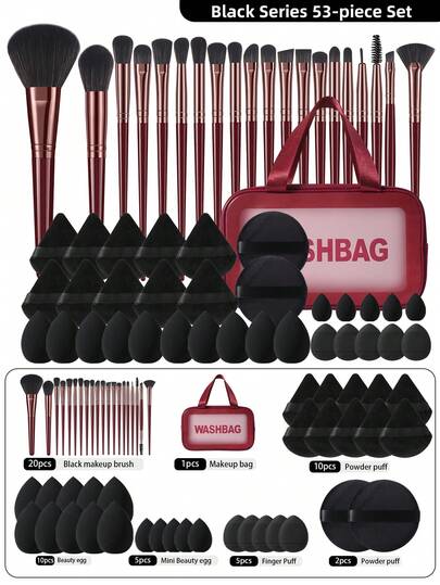 53 peças/20 peças/1 peça Conjunto Completo de Pincéis de Maquiagem, incluindo 20 Pincéis de Maquiagem Macios, como Pincel de Pó Translúcido, Pincel de Blush, Pincel de Contorno, Pincel de Destaque, Pincel de Base, Pincel de Contorno de Nariz, Pincel de Sombra, Pincel de Sobrancelha, Pincel de Lábios e Pincel de Detalhe; Além de 1 Bolsa de Maquiagem à Prova d'Água para Viagem