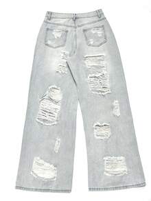 YUMINOW 做旧牛仔裤、灰色牛仔裤、女士秋季服装、Y2K街头服饰 - 淺灰色 - 查看 2